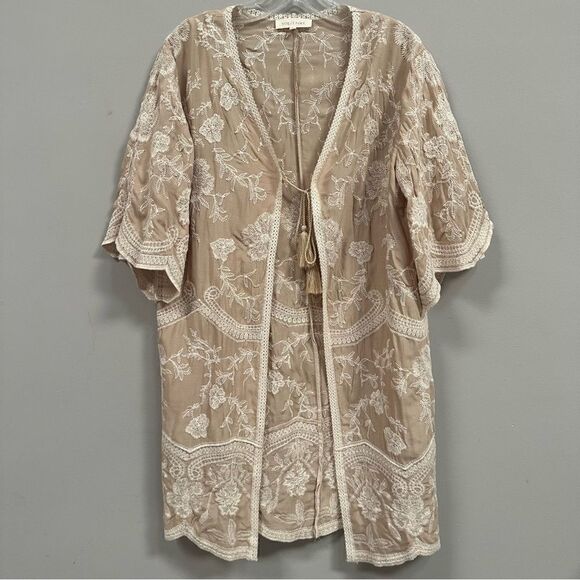 SOLITAIRE Kimono Cardigan Top Women Size Small Embroidered Boho Floral - Picture 1 of 8